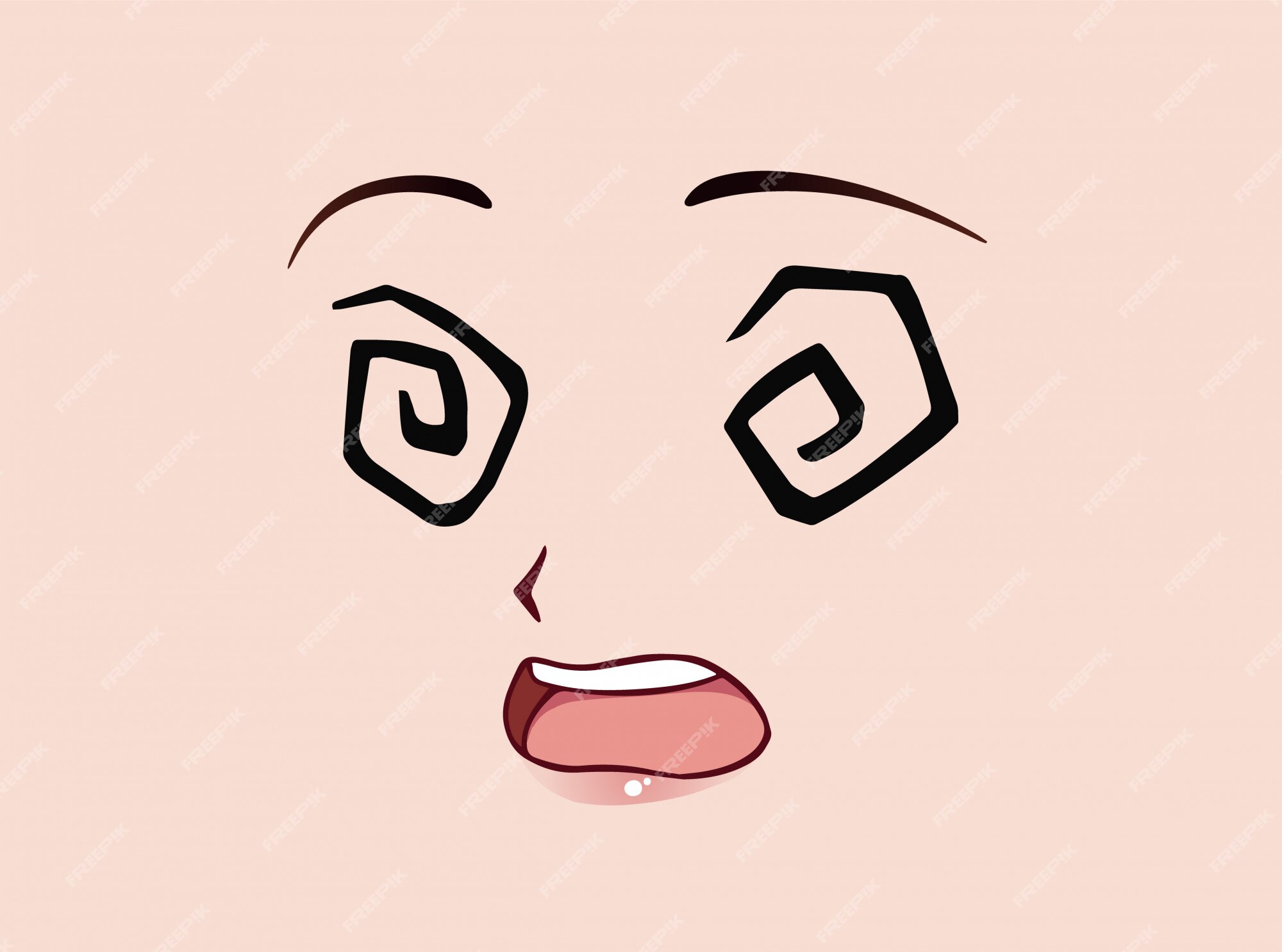 Cara de anime feliz. olhos fechados estilo mangá, nariz pequeno e boca  kawaii. mão-extraídas ilustração vetorial. isolado no branco