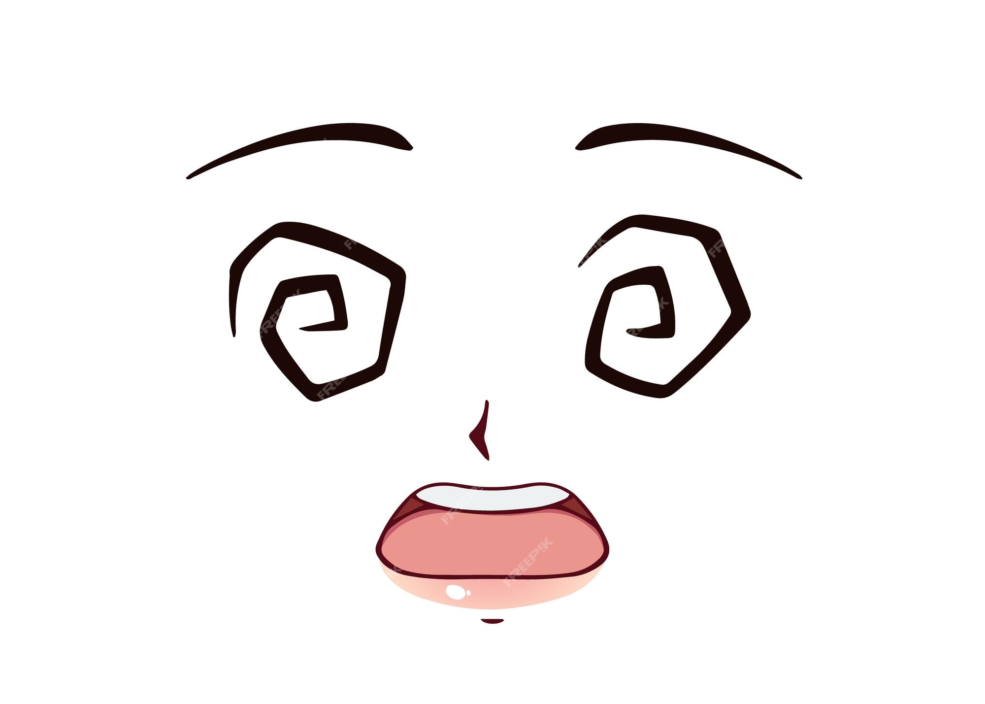 Rosto de anime assustado estilo mangá olhos engraçados nariz pequeno e boca  kawaii