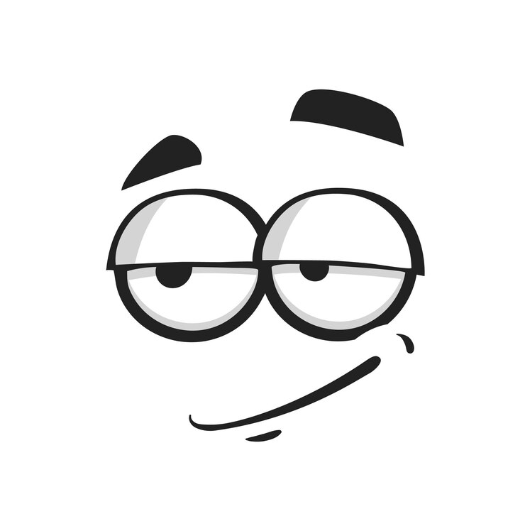 Vetor rosto de desenho animado, sorriso ou emoji simplório, personagem