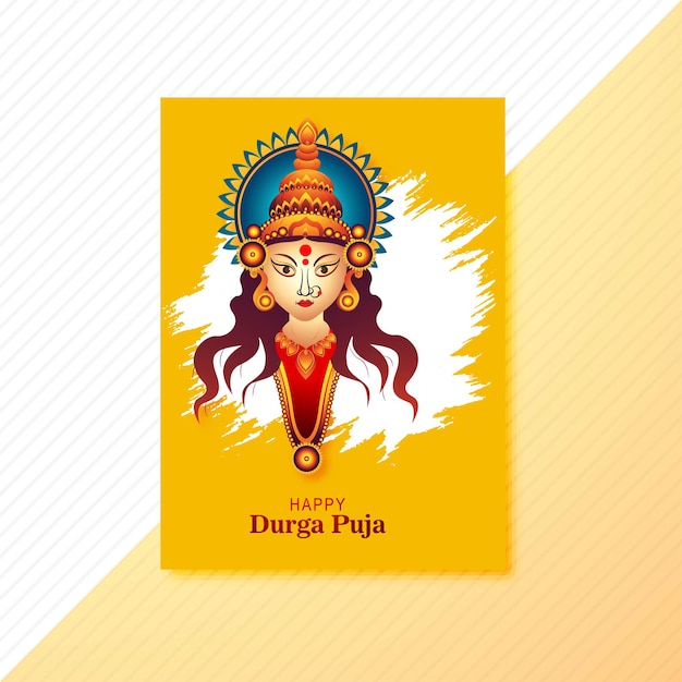 Rosto de deusa durga em design de modelo de folheto de cartão feliz durga puja subh navratri