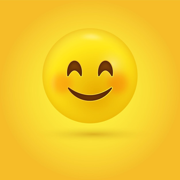 Rosto de emoji fofo e sorridente com olhos sorridentes e bochechas rosadas