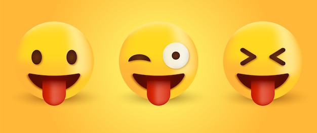 Vetor rosto de emoji piscando com língua emoticon de rosto louco