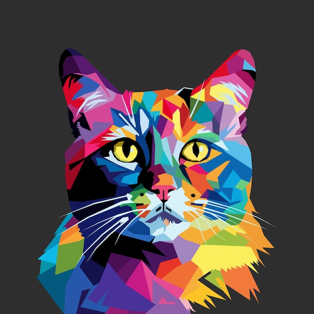 rosto de gato desenhado usando ilustração vetorial de arte pop estilo WPAP