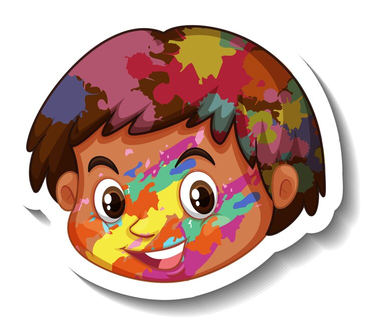 Vetor rosto de menino feliz com adesivo colorido no rosto