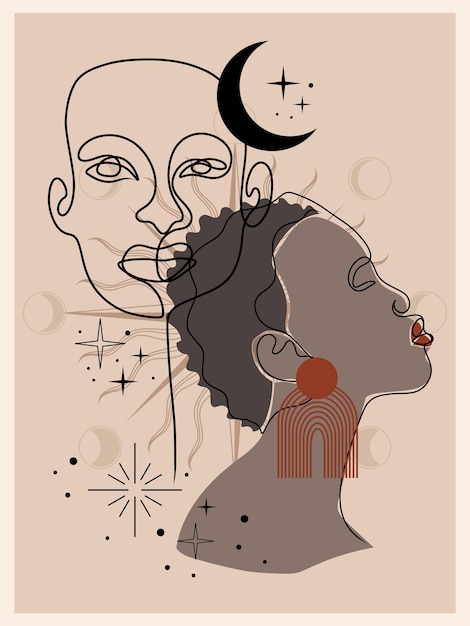 Rosto de mulher abstrata afro negra Retrato de menina vetorial