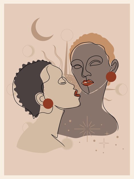 Rosto de mulher abstrata afro negra Retrato de menina vetorial