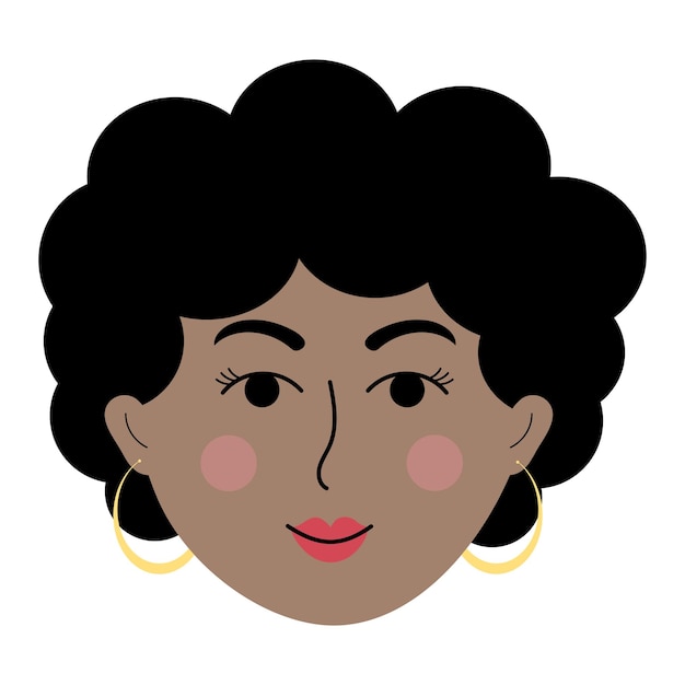 Rosto de mulher africana em estilo doodle avatar colorido de menina sorridente com brincos