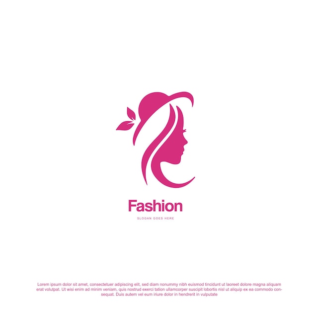 Rosto de mulher bonita com modelo de design de logotipo de chapéu