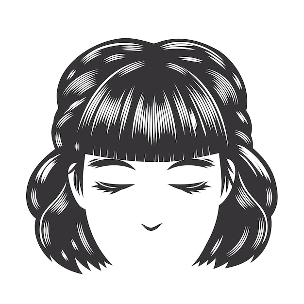 Rosto de mulher com penteados vintage para ilustração de arte vetorial linha de cabelo do meio.