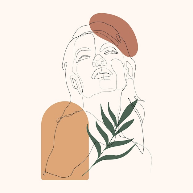 Rosto de mulher desenhada à mão ilustração de pôster de retrato de arte de uma linha