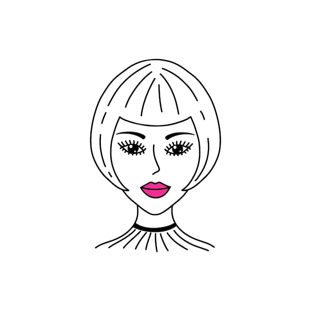 Rosto de mulher em estilo doodle em fundo branco.