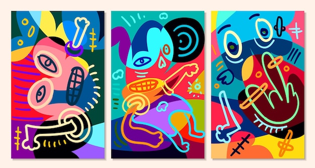 Rosto de pop art abstrato colorido vetorial e fundo de máscara para o verão