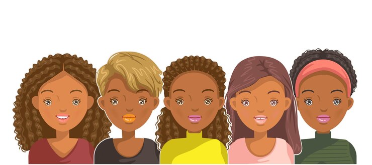 Vetor rosto de retrato feminino e penteado para estilo garota americana puberdade