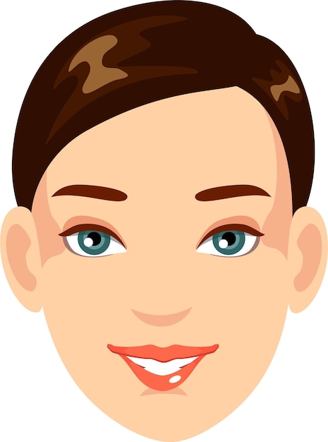 Vetor rosto de uma jovem mulher bonita com olhos azuis e cabelo castanho ícone avatar retrato em estilo simples