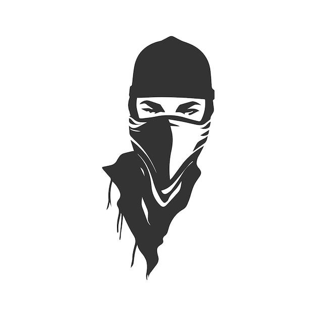 Rosto em uma máscara ninja Desenho de ilustração vetorial