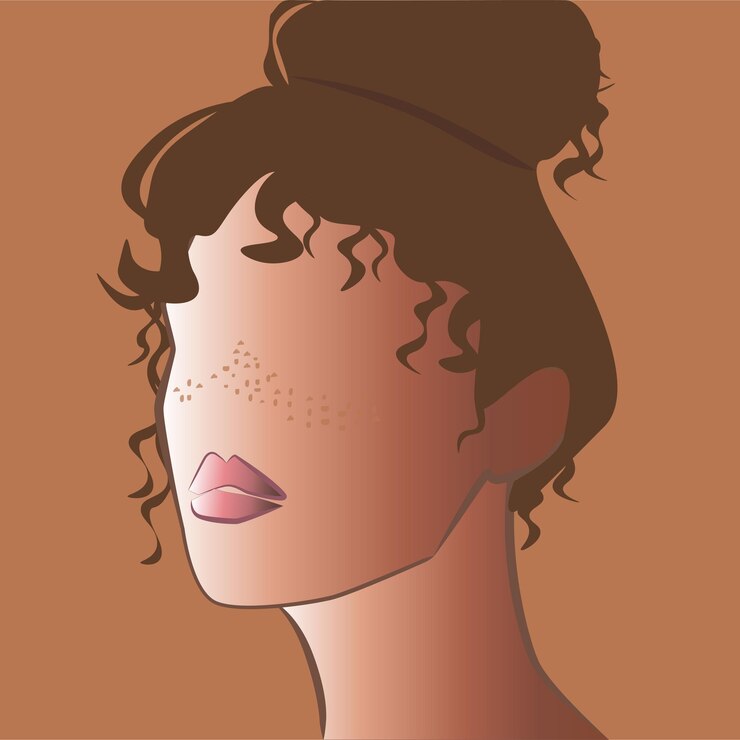 Vetor rosto multiétnico, feminismo, sardas, retrato de mulher