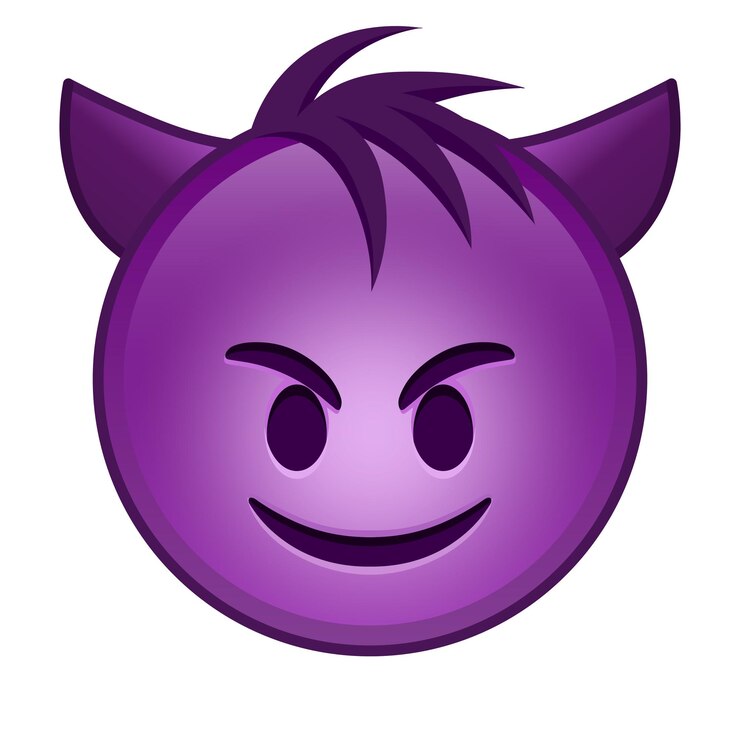 Vetor rosto sorridente com chifres grande tamanho de emoji amarelo sorriso com cabelo