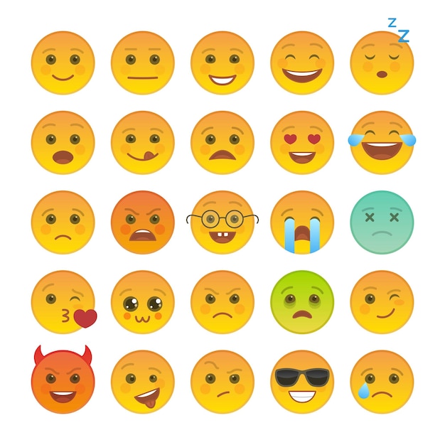 Rosto sorridente com conjunto de expressões faciais