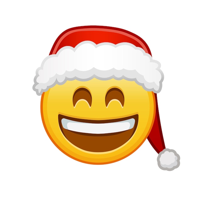 Vetor rosto sorridente de natal com boca aberta e olhos risonhos grande tamanho de sorriso de emoji amarelo
