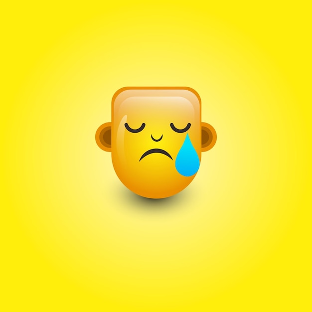 Vetor rosto triste de emoticon fofo isolado em fundo amarelo