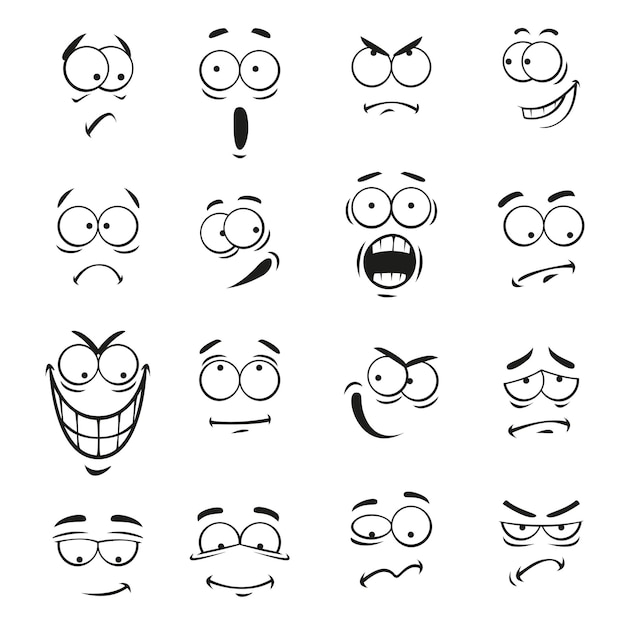 Rostos de emoticon de desenho animado humano com ilustração de expressões