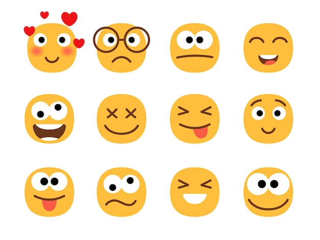 Rostos de emoticons de sorriso divertido.