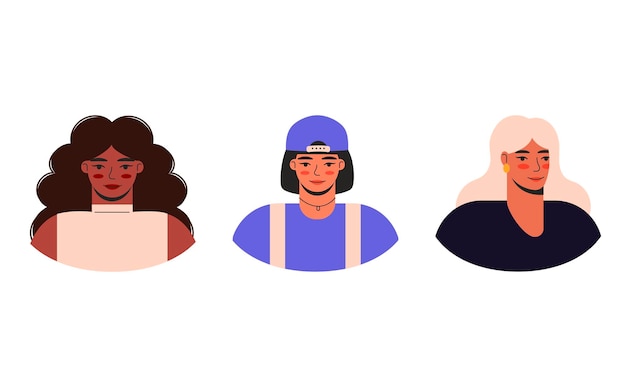 Vetor rostos diversos femininos avatares femininos ilustração plana vetorial conceito de diversidade