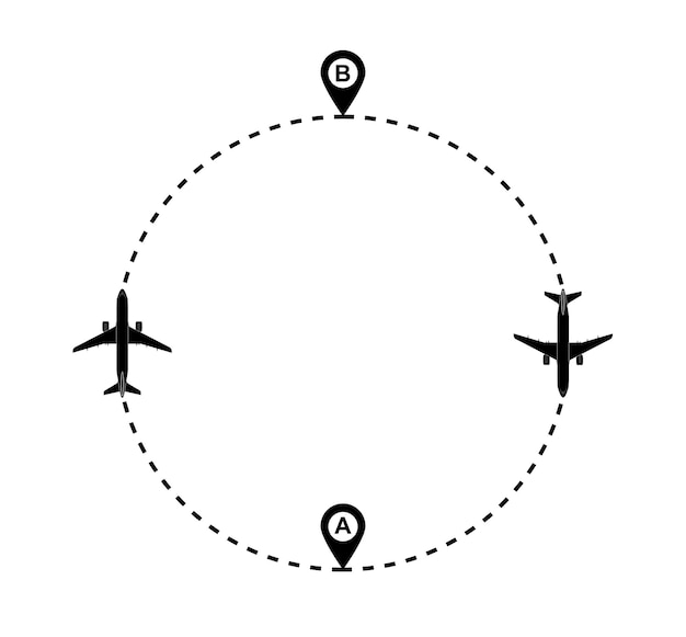 Rota da aeronave do ponto a ao ponto B