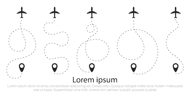 Rota de avião em forma de linha pontilhada