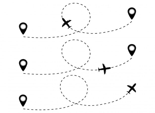 Rota do avião com ponto de partida e rastreamento da linha de traço