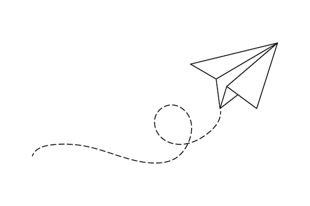 Rota do avião em forma de linha pontilhada. conceito de viagens, caminho de avião de papel.