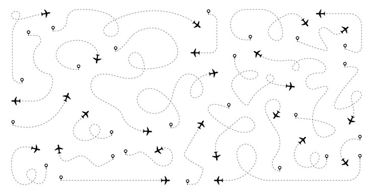 Vetor rotas de avião definidas rotas de avião pontuadas rotas de avião pontuadas