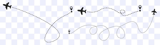 Rotas de avião em fundo transparente Conceito de viagem romântico Ícone de vetor de caminho de linha de avião
