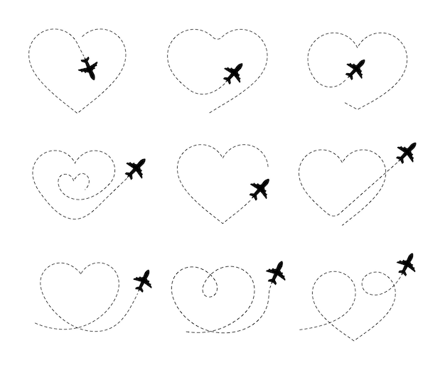 Rotas de avião. ícone de vetor de viagens. viaje do ponto inicial e traçado de linha pontilhada