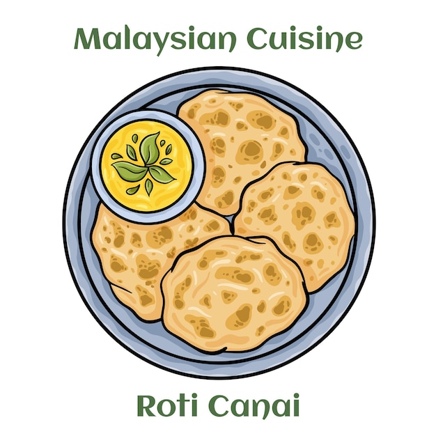 Roti Canai Uma forma de pão tufado servido quente com curry ou dhal Culinária da Malásia