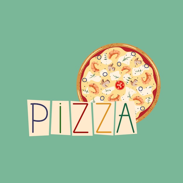 Rotulação de pizza e ilustração