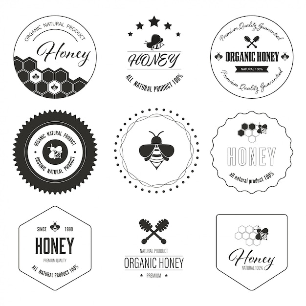 Rótulo de abelha de mel e banner de logotipo