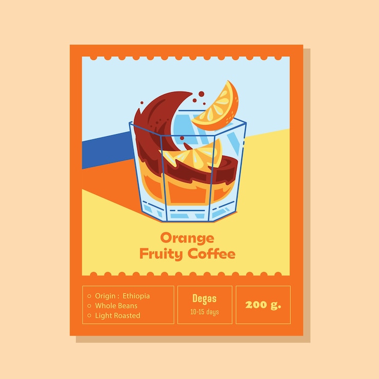 Vetor rótulo de café frutado laranja