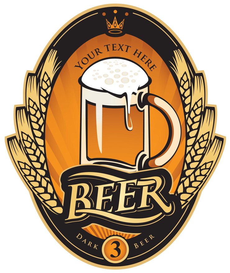 Vetor rótulo de cerveja com vidro e espigas de trigo