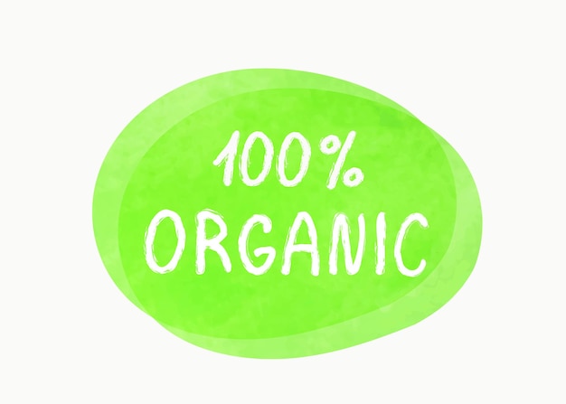 Rótulo de comida desenhado à mão com texto 100% orgânico