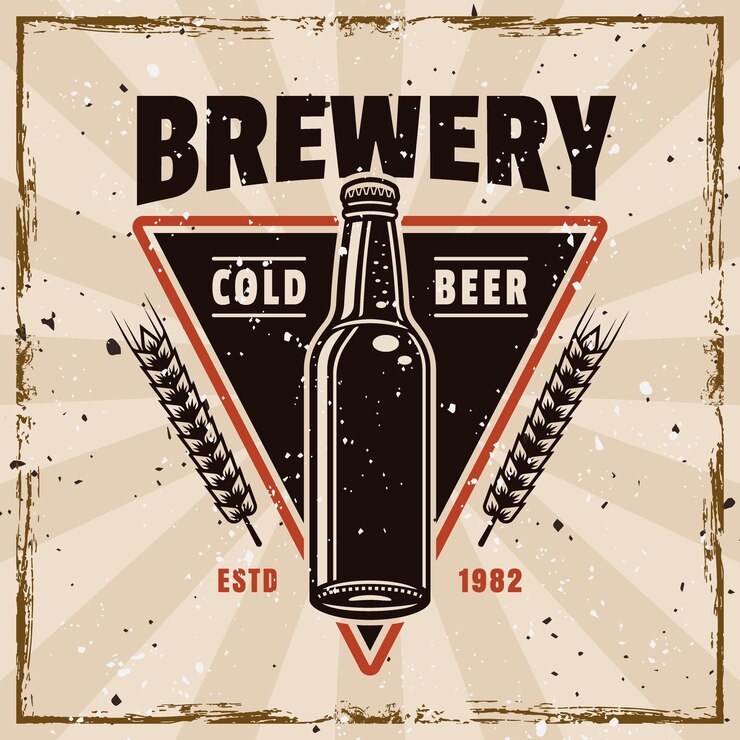 Rótulo de emblema retro colorido de cerveja em fundo com texturas grunge em camadas separadas