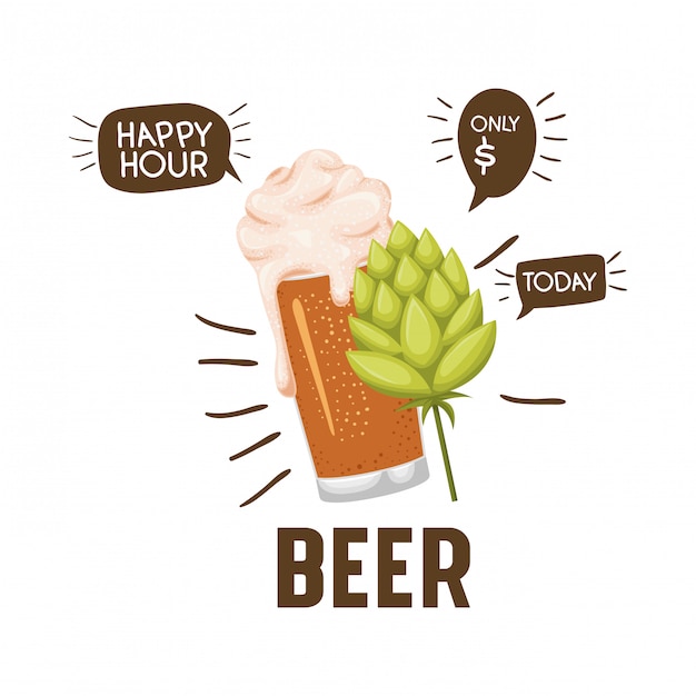 Rótulo de happy hour com ícone isolado de cerveja