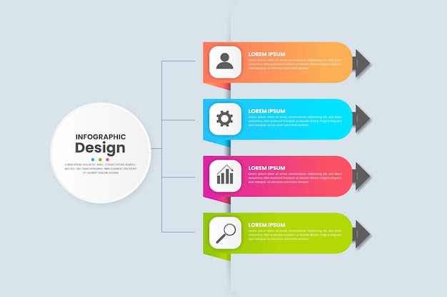 Rótulo de infográfico vetorial, processos de opções de infográfico