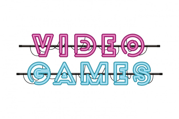 Vetor rótulo de jogos de vídeo em ícone de luz de néon