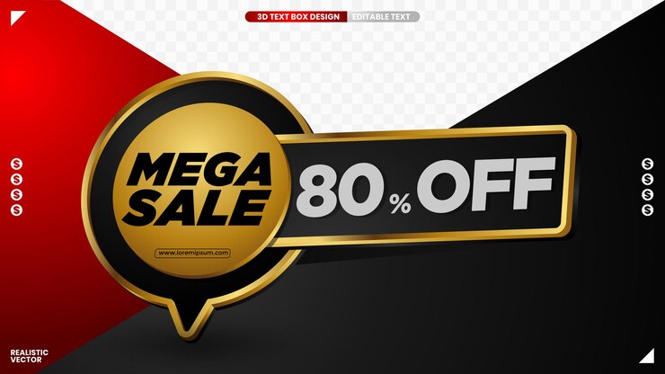 Vetor rótulo de mega venda com texto editável para promoção publicitária