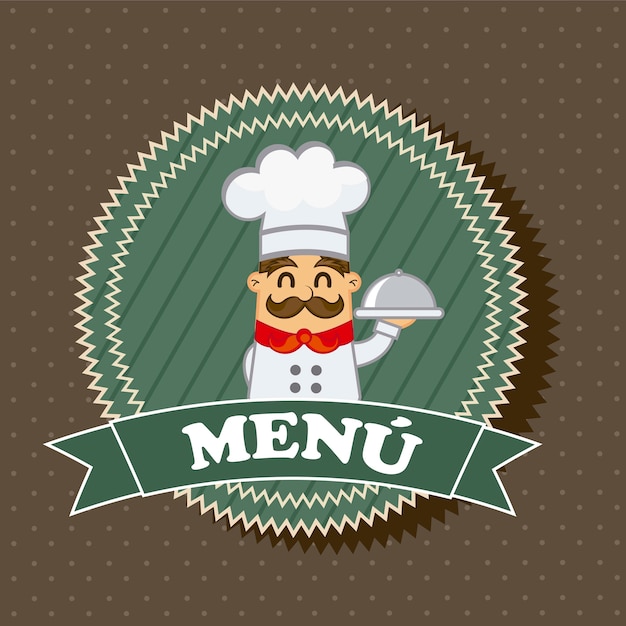 Rótulo de menu com o chef sobre fundo marrom