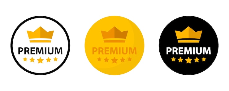 Vetor rótulo de qualidade premium emblemas de vetor plano de melhor qualidade ícone premium com coroa e estrelas ilustração vetorial rótulo redondo com ícone vip de qualidade de três níveis em estilo simples