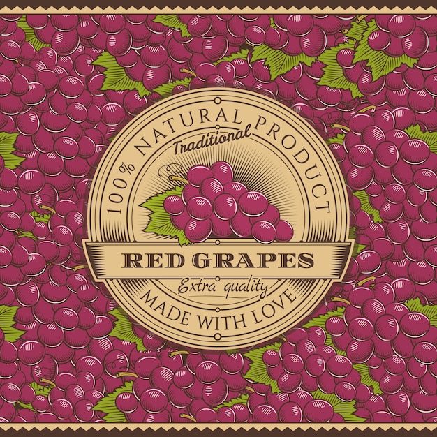 Rótulo de uvas vermelhas vintage no padrão sem emenda