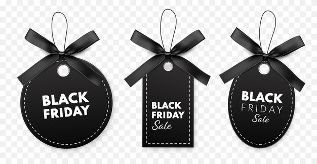 Vetor rótulo de venda de sexta-feira negra com laço e fita isolado no fundo branco ilustração vetorial