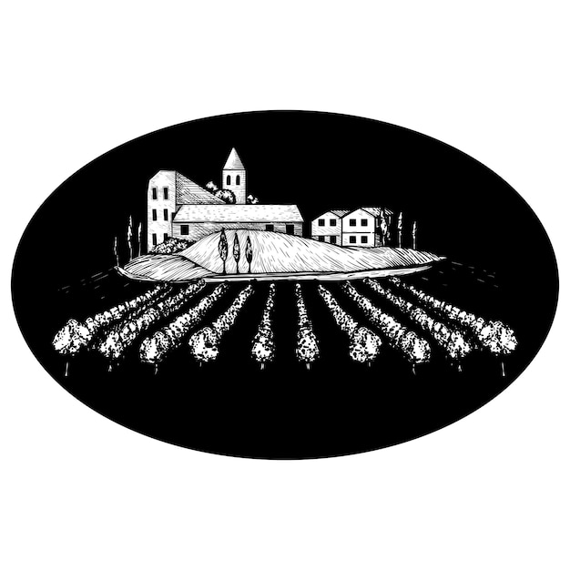 Rótulo ou ícone da vinícola vinhedos e logotipo da mansão vintage